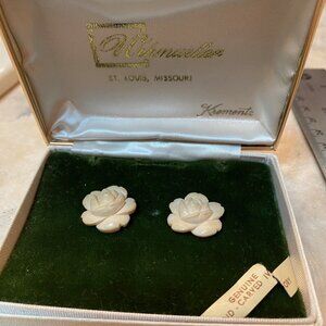 Vintage Genuine Ivory Rose Earrings